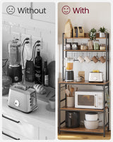 VASAGLE Hutch Bakers Rack with Power Outlet, 14 Hooks Microwave Stand, Adjustable Coffee Bar with Metal Wire Panel, Kitchen Storage Shelf, 15.7 x 31.5 x 66.9 Inches, Rustic Brown and Black UKKS025B01 VASAGLE