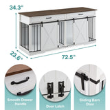 EDYO LIVING 72.5" Large Dog Crate Furniture for 2 Dogs, Wooden Dog Kennel with Drawers, Divider, Sliding Barn Door, Water Resistant Indoor Furniture Style Double Dog Crates, White EDYO LIVING