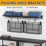 BABKAS 4 Pack Garage Wall Shelving, Metal Garage Wall Shelf with 8 Hooks, Heavy Duty Wall Shelves Mounted for Garage Storage, Laundry Room, Closet and Kitchen | Holds Up to 80 Lbs | 16.5" x 12.2" BABKAS