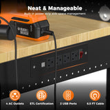 CAMMOO 48" Heavy Duty Work Bench Adjustable Height Max Load 2000 LBS with Storage Shelf for Garage Workbench, Rubberwood Tabletop with Pegboard, LED Light, Built-in Power Strip for Woodworking Shop CAMMOO