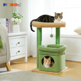 PEQULTI Cat Tree Cactus Cat Tower for Indoor Cats with Private Cozy Cat Condo, Natural Sisal Scratching Posts and Plush Pom-pom for Small Cats Green PEQULTI