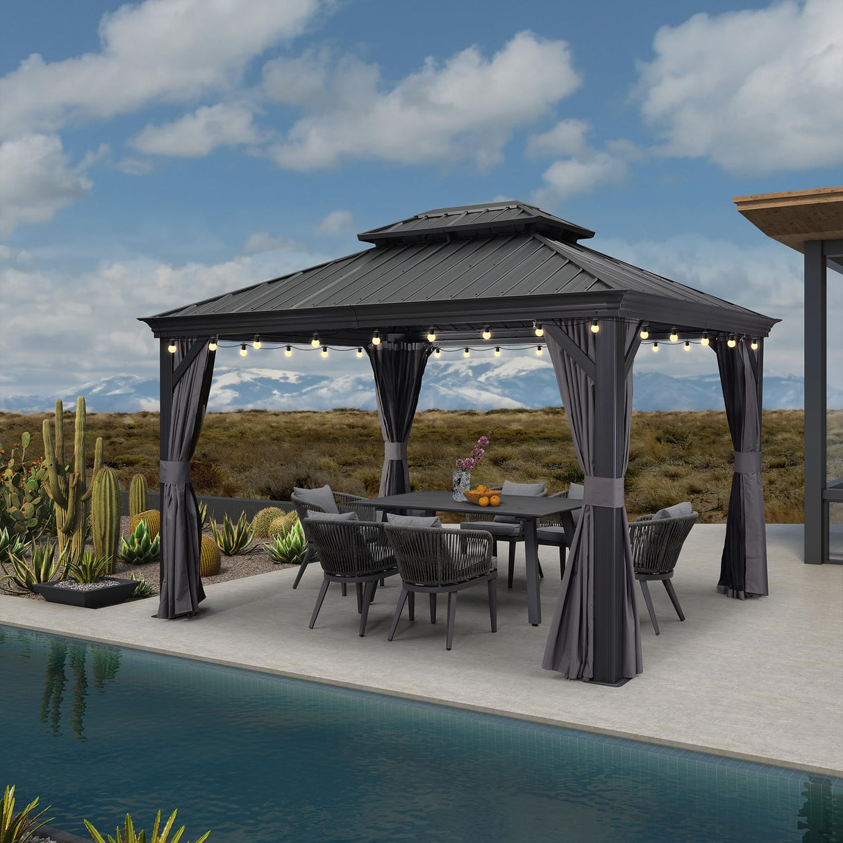 PURPLE LEAF 10' X 12' Hardtop Gazebo with Light Galvanized Steel Double Roof Outdoor Gazebo for Patio Lawn and Garden Grey PURPLE LEAF