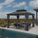 PURPLE LEAF 10' X 12' Hardtop Gazebo with Light Galvanized Steel Double Roof Outdoor Gazebo for Patio Lawn and Garden Grey PURPLE LEAF