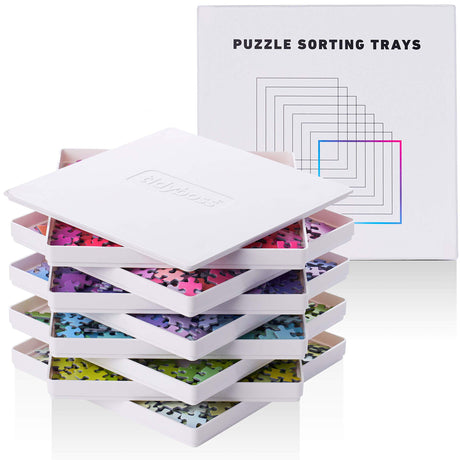 Tidyboss 8 Puzzle Sorting Trays with Lid 10" x 10" - Portable Jigsaw Puzzle Accessories White Background Makes Pieces Stand Out Sort Patterns, Shapes and Colors | for Puzzles Up to 1500-2000 Pieces TIDYBOSS