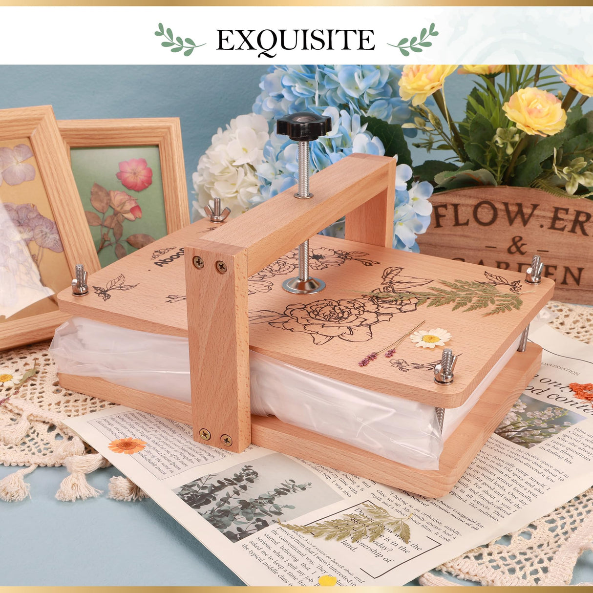 Aboofx Large Flower Press Kit, 6 Layers 11.8" x 8.3" Even Pressure for DIY Arts and Crafts, Dried Flower Plant Preservation Gift for Adult Craft Lovers, Wood Aboofx