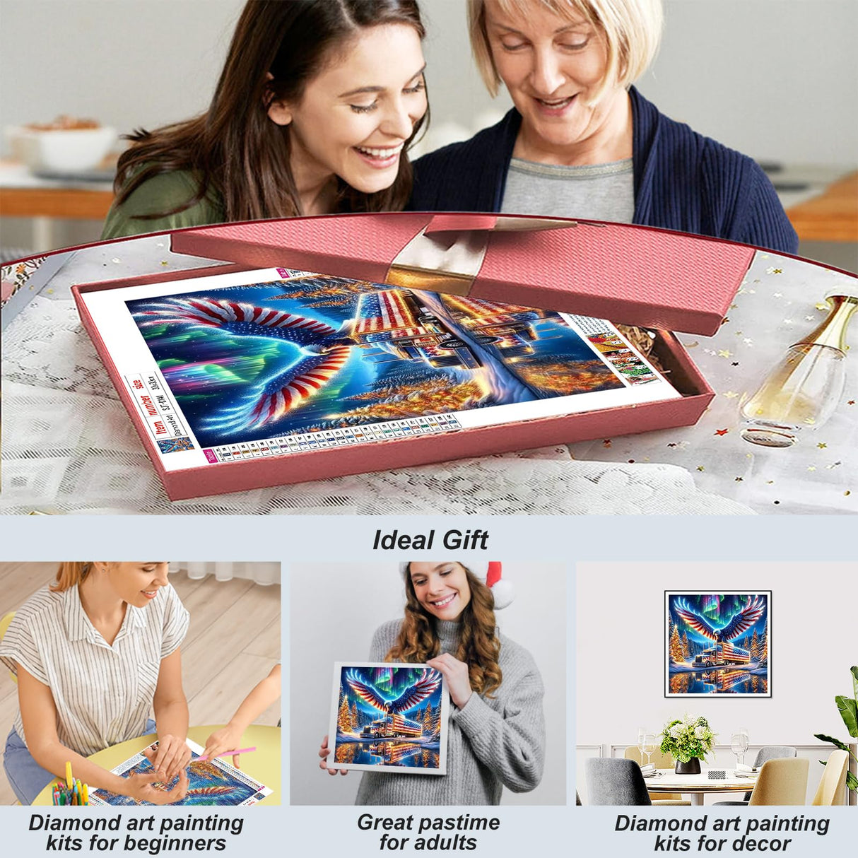 SJUTOUCI Truck Diamond Painting Kits for Adults, Diamond Art Kits for Beginners, DIY 5D Full Drill Diamond Dots Gem Craft Art Home Wall Decor 12x12 inch, Eagle SJUTOUCI