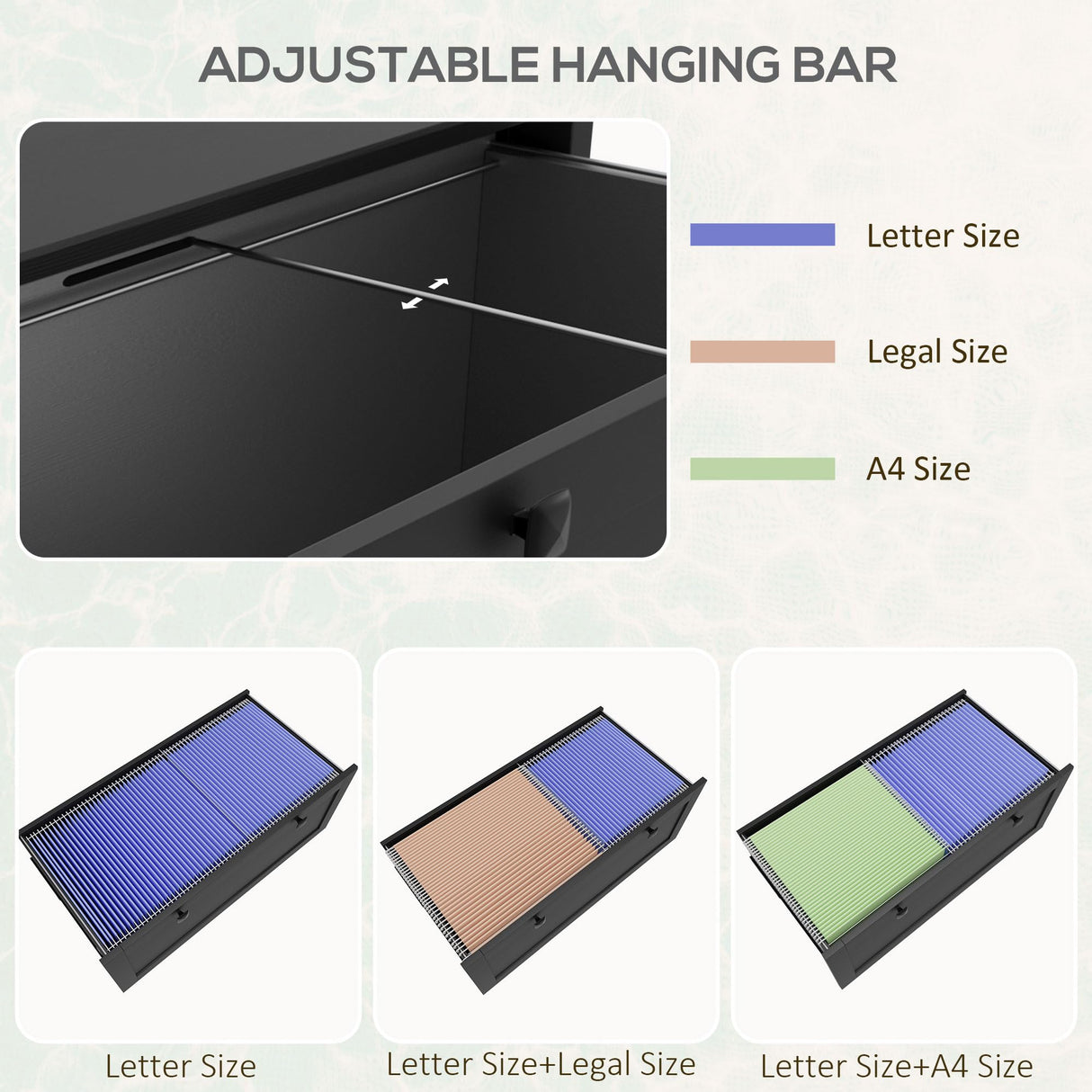 HOMCOM 2 Drawer File Cabinet with Lock, Lateral Filing Cabinet with Keys and Adjustable Hanging Bar for Letter, A4 and Legal Size, File Cabinet for Home Office, Black HOMCOM