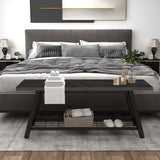 Oastreeful Industrial Entryway Bench Rustic Wood and Metal Storage Bench for Indoor Living Dining Room Bedroom Long Shoe Benches Seat (Charcoal Black) Oastreeful