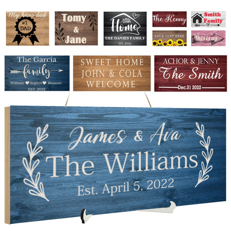 ASSETBAG Custom Wood Name Sign 11x5/14x11/15x6/18x7In-12 Colors&13 Designs Personalized Wooden Home Signs Customized Welcome Wall Plaque for Rustic ASSETBAG