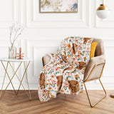 JarThenaAMCS Floral Highland Cow Fuzzy Flannel Blanket 60 x 70 Inch Farmhouse Throw Blanket Watercolor Flower Cow Blanket for Home Chair Sofa Couch Bed JarThenaAMCS