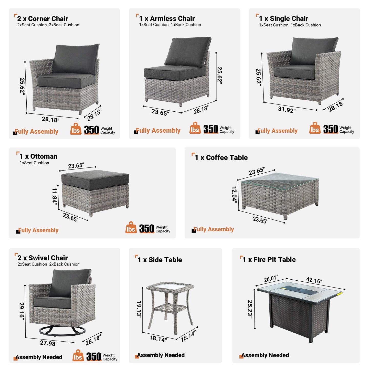 ovios 10 Piece Patio Furniture Set with Fire Pit Table,Outdoor Rattan Wicker Coversation Set with Swivel Rocking Chairs, Sectional Chairs for Outside Porch Balcony Backyard Pool,Black - WoodArtSupply