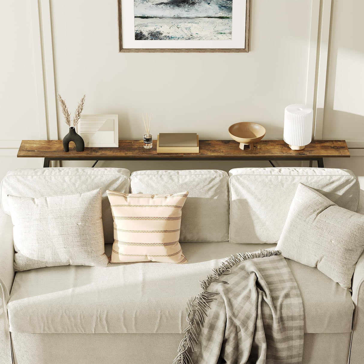 YATINEY 71" Console Table, Narrow Entryway Table, Extra Long Sofa Tables, Industrial Hallway Table for Entryway, 2-Layer Console Sofa Table Behind Couch, Rustic Brown and Black CT18BR YATINEY