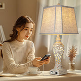 LuxSight Collection Table Lamps Set of 2 - Bedside Lamp with Fabric Shades - for Bedroom and Living Room with USB and Nightlight - Perfect for Nightstands and Bedrooms (28.5" high) LuxSight Collection
