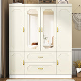 75" Tall 4 Doors Armoire Wardrobe Closet with Mirror and LED Light,Modern Freestanding White Wardrobe Armoire for Bedroom with Drawers,Modern Clothing Storage Cabinet for Bedroom(White) jiteentarou