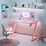 Furmax Gaming Desk Computer Desk Z-Shaped Gaming Table with Carbon Fibre Surface Home Office Desk PC Workstation Desk with Cup Holder, Headphone Hook Modern Style Desk (Pink, 44 inch) Furmax