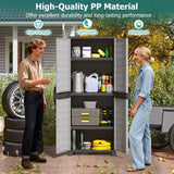 LOKO 68” Plastic Storage Cabinet, Vertical Storage Shelving Unit with Lockable Double Doors & Adjustable Shelves, Utility PP Garage Storage Organizer for Office, Basement and Laundry Room, Grey LOKO