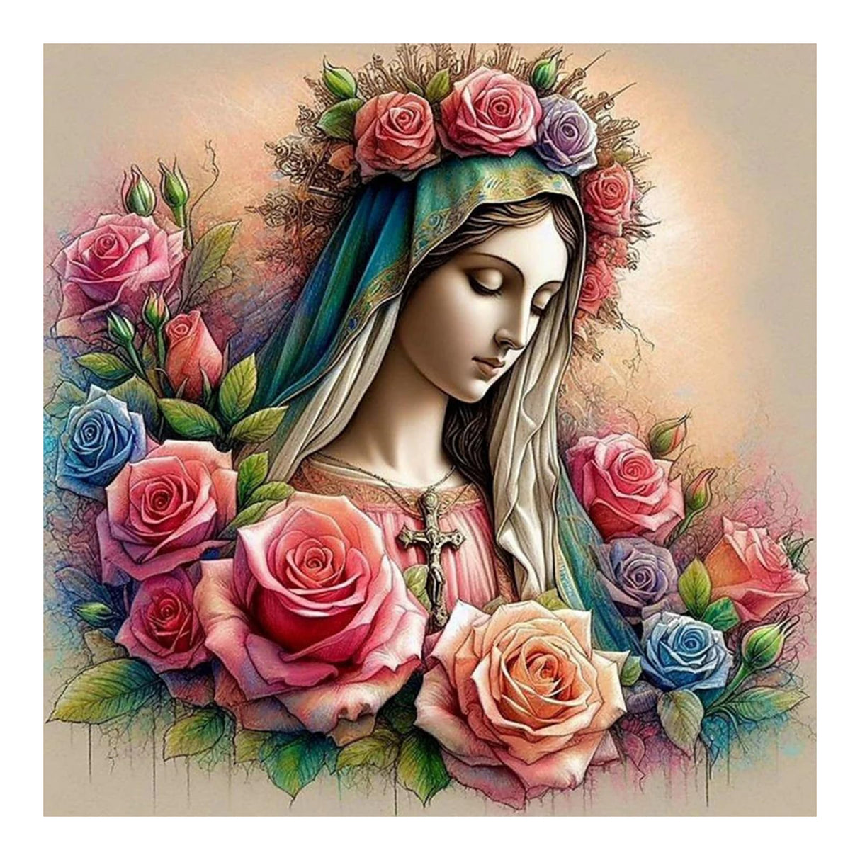 FHBUBPUP Virgin Mary Diamond Painting Kits for Adults, Flower Diamond Art Kits for Beginners, 5D DIY Full Drill Round Gem Art, Paint with Diamond Beads Craft Christmas Home Wall Decor 12x12 inch FHBUBPUP
