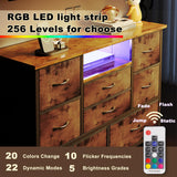 EKNKOZY Dresser TV Stand with 8 Drawers, Dresser TV Stand with LED Lights & Power Outlets, Bedroom Dresser, Chest of Drawers for 55'' Long TV, Wide Fabric Dresser (Rustic Brown) EKNKOZY