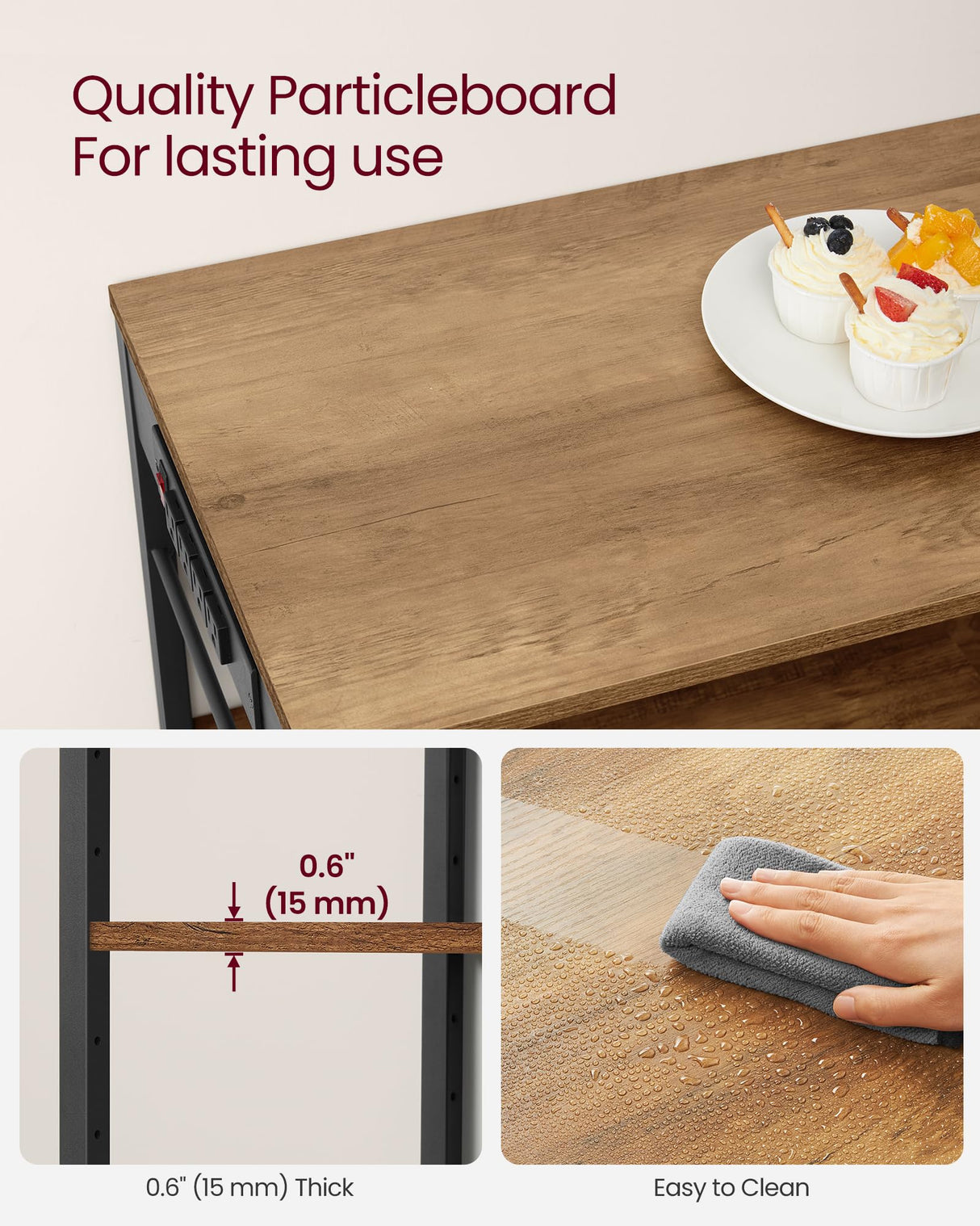 VASAGLE Rustic Walnut Baker's Rack with Integrated Charging Station and Storage Solutions VASAGLE