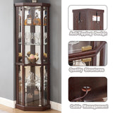 XZTUAJ 69" H Lighted Curio Cabinet Corner Display Case, Corner Glass Cabinet with Adjustable Shelves and Tempered Glass, Wooden Corner Curio Cabinet w/Mirrored Back Pane for Living Room (Dark Cherry) XZTUAJ