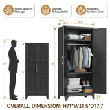 71" Metal Wardrobe Cabinet with Hanging Rod, Metal Clothing Storage Cabinets with 2 Doors and Adjustable Shelves, Armoire Wardrobe Closet for Bedroom, Laundry Room, Cloak Room, Black Bestoo