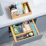 Fabsome Drawer Organizer, Set of 9 Bamboo Wood Kitchen Makeup Desk Junk Tea Drawer Storage Boxes Bins for Cutlery Silverware Utensils Flatware, Small Wooden Container Tray for Bathroom, Office Fabsome