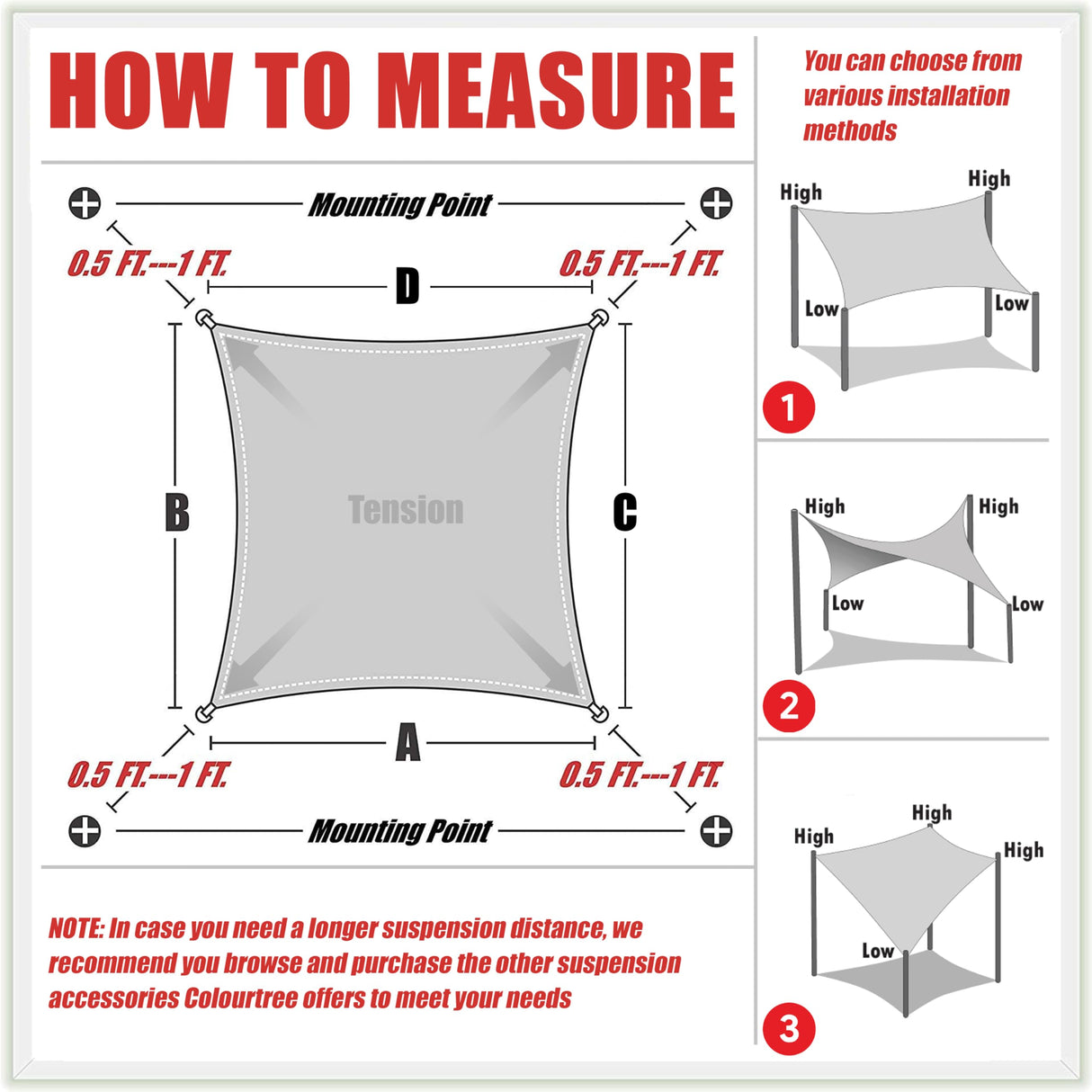 ColourTree 16' x 16' Sand Beige Sun Shade Sail Square Canopy Awning Fabric Cloth Screen - UV Block UV Resistant Heavy Duty Commercial Grade - Outdoor Patio Carport - (We Make Custom Size) ColourTree