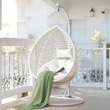 Egg Swing Chair with Stand Outdoor Indoor, Hanging Egg Chair with Cover UV Resistant Cushion,300lbs Capacity for Porch, Patio,Garden, Bedroom, Balcony, White LFVFFA