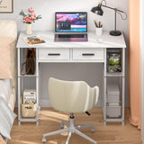 DAOUTIME White Computer Desk with Drawers, 37.3 Inch Home Office Work Desk with Storage Shelf, Kids Teens Study Table for Small Space, Small Writing PC Table for Bedroom Makeup Vanity Desk DAOUTIME