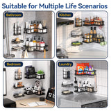 YASONIC Corner Shower Caddy Organizer, 5-Pack Adhesive Rustproof Stainless Steel Shower Shelves with Soap Holder, No Drilling Shower Storage Rack for Family Renters Bathroom, Black YASONIC