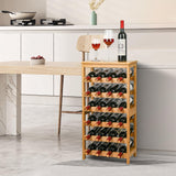 VASMIA Wine Rack Free Standing Floor, 6-Tier Display Wine Storage Shelves with Table Top, 24-Bottle Bamboo Wine Rack Shelf for Kitchen Bar Dining Room Living Room, Natural VASMIA
