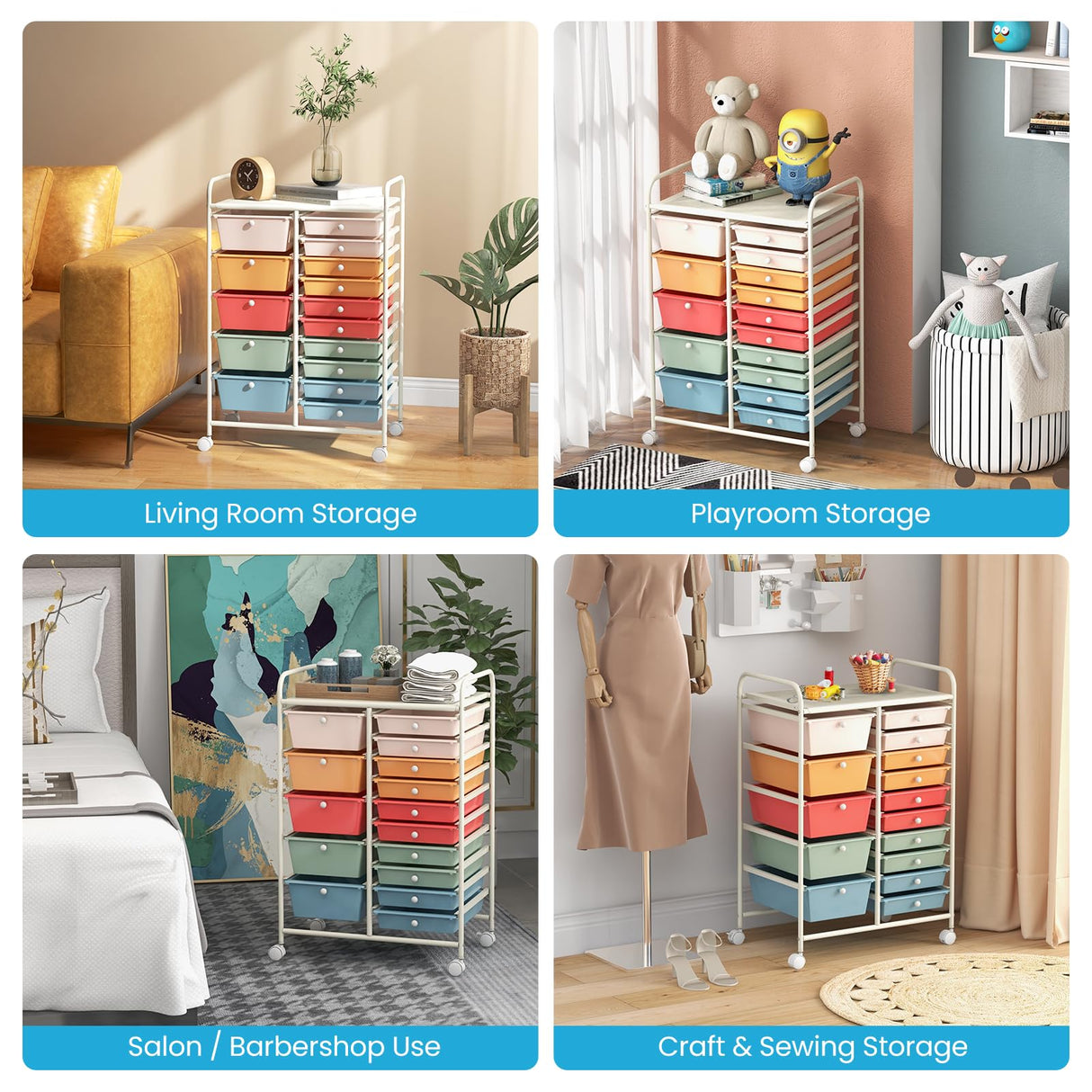 Giantex 15 Drawers Rolling Cart, Classroom Organizers, Storage Cart with Wheels, for Teacher Office Home School Supplies Tool Craft Art Paper Giantex