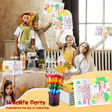 BenLouis 24 Jungle Safari Mini Coloring Books Kids with 24 Stacking Crayons Zoo Animals Party Favors Activity Books Bulk for Kids Wild One Lion Goodie Bag Gift Stuffer Classroom Reward BenLouis