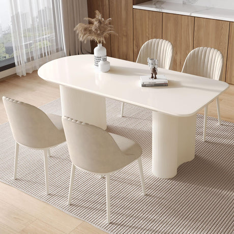 Miuuod 55.1" L Cream White Dining Table with 4 Chairs Space Saving for Small Apartment for 4-6 People Mid-Century Sturdy End Table Leisure Coffee Table Office Living Room Table Set Solid Desk Miuuod
