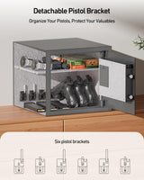 BILLCONCH Gun Safe with 6 Pistol Holders - Biometric, Key & App Unlock, Black Iron Safe with LCD Display & Voice Prompt, Removable Shelf & Foldable Gun Racks (1.4 Cubic Feet) BILLCONCH