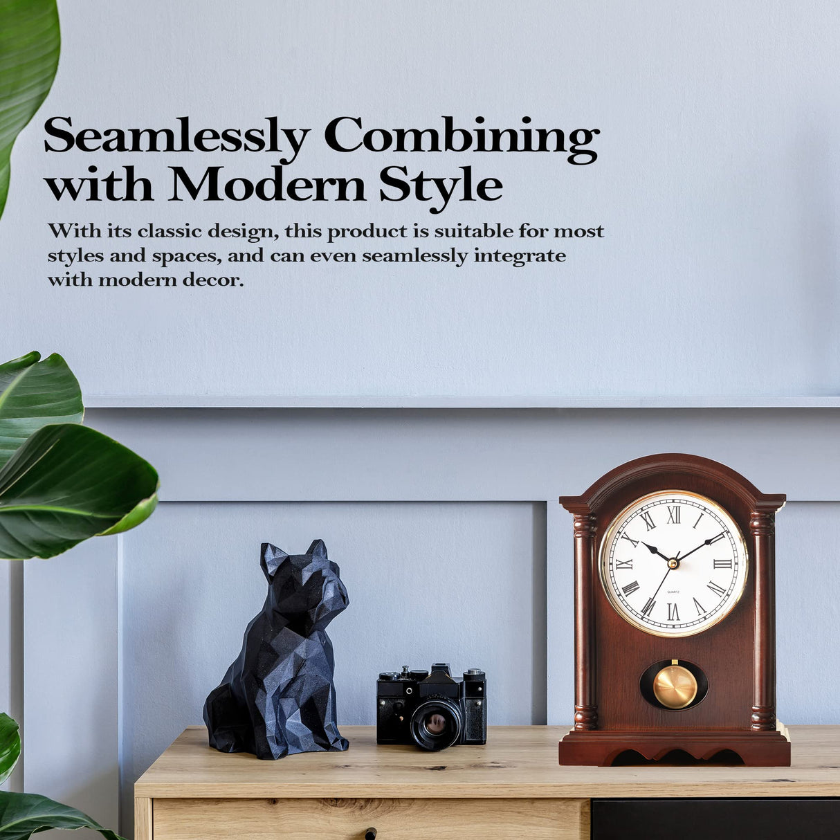 AYRELY® Classic Grandfather Mantel Clock for Living Room Déco, Elegant Wooden Finish, Gold-Tone Pendulum, Desk Clock for Living Room, Bedroom, Farmhouse Décor AYRELY