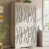 ANCTOR Kitchen Pantry Cabinet with LED Lights, 6 Barn Doors, 71.3" H ×39.4" W, Large Wooden Storage Cabinet with 12 Shelves, Freestanding Cupboard with Door Storage Rack for Dining Room, Rustic Maple ANCTOR