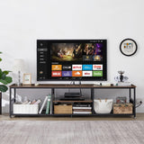 VECELO TV Stand with Power Outlets for Televisions up to 80 Inch,70" Media Entertainment Center with Charging Station 3-Tier Open Storage Shelves with Metal Frame for Living Room/Bedroom，Brown VECELO
