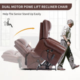 Dual Motor Power Lift Chair, Lay Flat Recliner Chair, Electric Recliner with Massage and Heat for Elderly, Remote Control, Infinite Position, Standing Assistance, USB Ports (Red, Genuine Leather) Trustyue