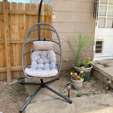 Yechen Egg Swing Chair with Stand, Rattan Wicker Hanging Egg Chair for Indoor Outdoor Bedroom Patio Hanging Basket Chair Hammock Chair with Aluminum Steel Frame, UV Resistant Cushion 350lbs Capacity Yechen