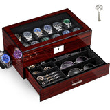 ANWBROAD Watch Box Storage Watch Cases for Men with Large Glass Lid 2-Tier Wood Watch Display Case Lockable Watch Organizer Giftable Luxurious Watch Holder for Women UJWB003Y ANWBROAD