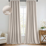 MIULEE 100% Blackout Curtains 108 Inch Long 2 Panels Set for Bedroom, Thick Luxury Faux Linen Black Out Curtain Room Darkening Back Tab Pleat Window Textured Drapes with Hooks for Living Room, Beige MIULEE