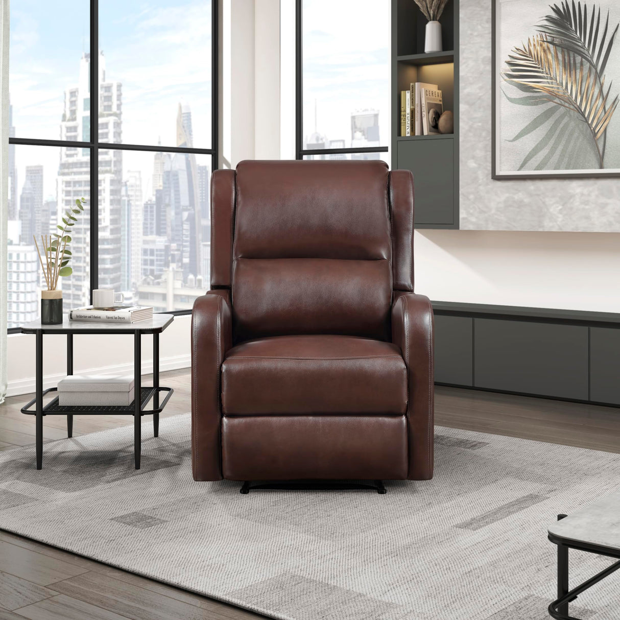 Lexicon Manual Recliner Chair, Reclining Sofa Chair, Home Theater Seating, Wall Hugger, Manual Recliner for Living Room/Office/Apartment, Easy Assembly, Brown Faux Leather Lexicon