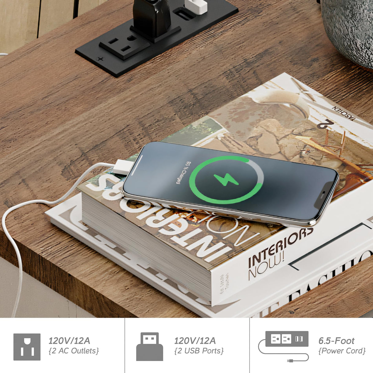 WAMPAT Farmhouse TV Stand with Charging Station and USB Ports for TVs up to 110" TVs,3 in 1 Wood Entertainment Center with 10 Drawers and Adjustable Shelves for Living Room,Antique White WAMPAT