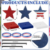 4th of July Tiered Tray Decor Wooden Star Set, 3 Pcs Memorial Day Table Decorations, Rustic Patriotic Tabletop Home Decor, Red White and Blue Decorations for Home (Retro) Hedeey