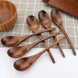 Soup Spoons,AOOSY Wooden Soup Spoons, 6 Pieces 7.84 inches Japanese Ramen Spoons Round Nanmu Wood Long Handle Rice Dessert Cooking Tasting Dinner Table Spoon for Kitchen Restaurant AOOSY