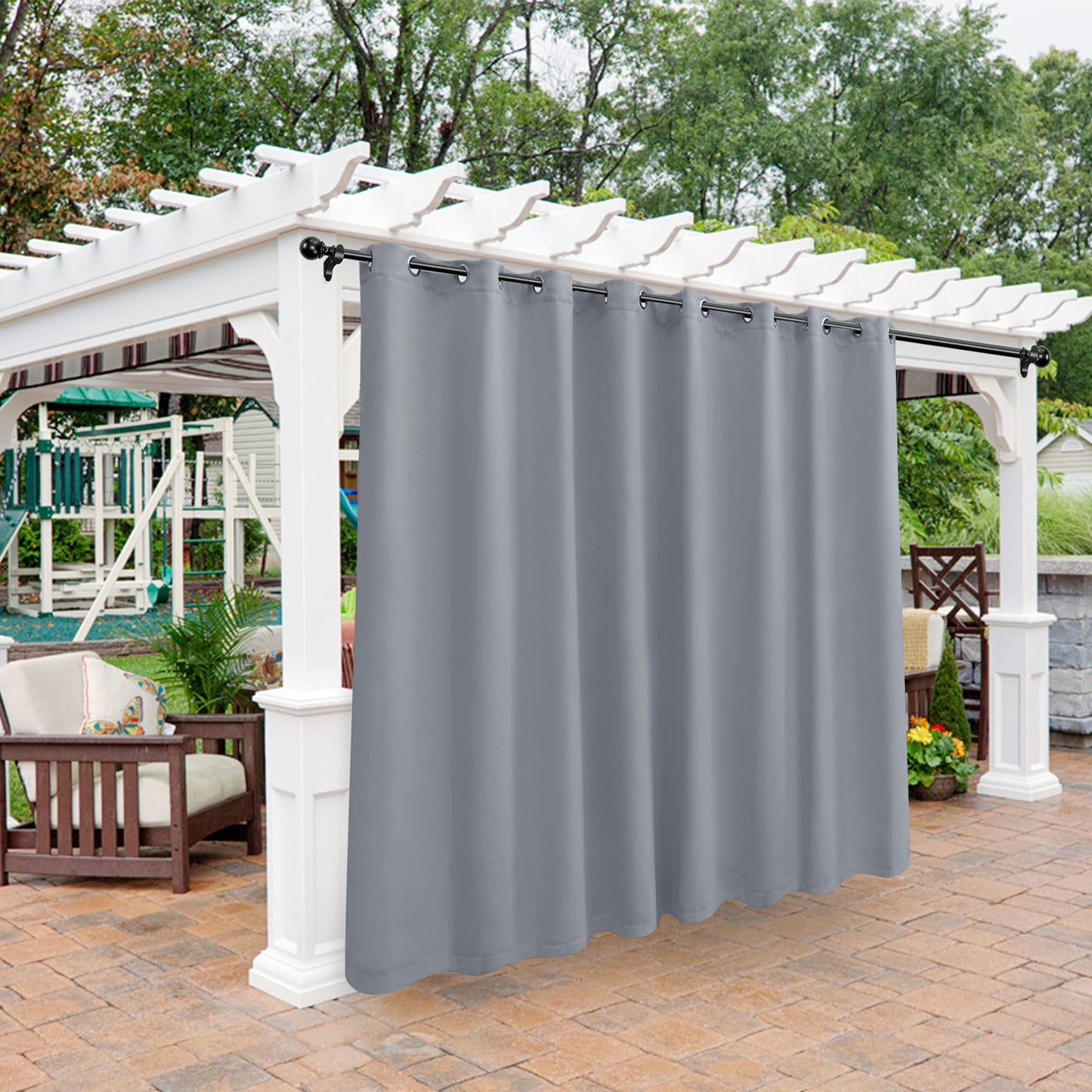 BONZER Outdoor Curtains for Patio Waterproof - Light Blocking Weather Resistant Privacy Grommet Blackout Curtains for Gazebo, Porch, Pergola, Cabana, Deck, Sunroom, 1 Panel, 120W x 95L inch, Silver