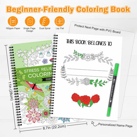 Adult Coloring Book Set for Women: Coloring Books for Adults Relaxation with 36 Colors Mrakers, Spiral Stress Relief Coloring Book with 30 Pattern Included Inspirational Flower Mandala, Gift for Women Asten