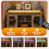 WLIVE Farmhouse TV Stand for 65 Inch TV, Tall Entertainment Center with LED Lights, Mid Century Modern TV Console wirh Open Shelves and Glass Cabinet Doors for Living Room and Bedroom, Gray Oak WLIVE