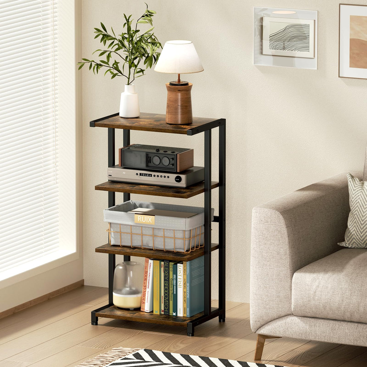 ERYTLLY 4-Tier AV Media Stand - Corner Game Console Shelf and Small Entertainment Stand - Audio Rack for TV, Small Media Console Organizer ERYTLLY